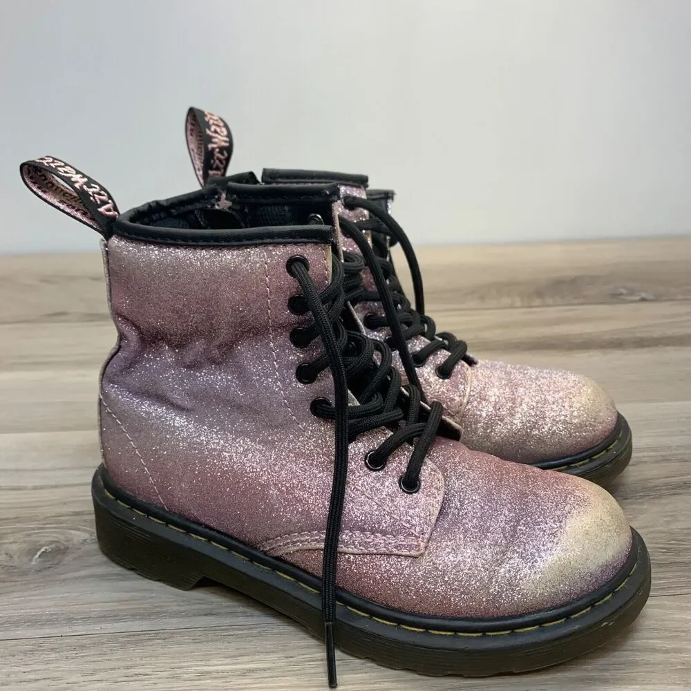 Dr. Martens Delaney Sparkly Combat Glitter Zip Lace Up Boots Kids Sz US 1‎ EU 32